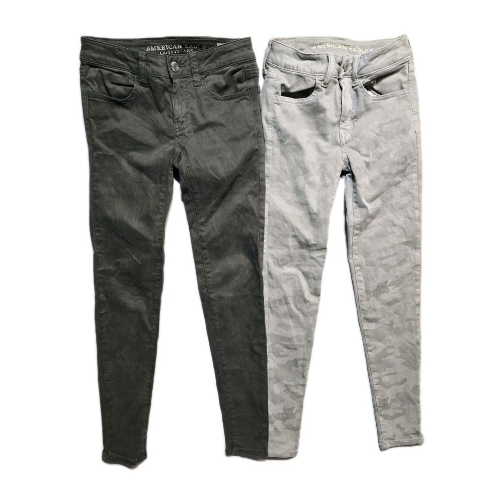 American Eagle Women's Jeans Hi-rise Jegging 00 Light Blue Distressed lot of 2